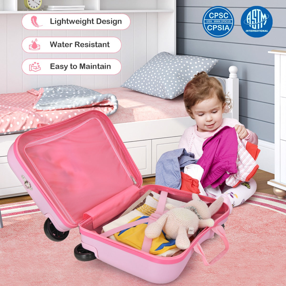LIVSK Kinderkofferset - 47 cm Koffer met 30 cm Rugzak - Verstelbaar Handvat - Universele Wielen - Voor Kinderen 3+ - Roze