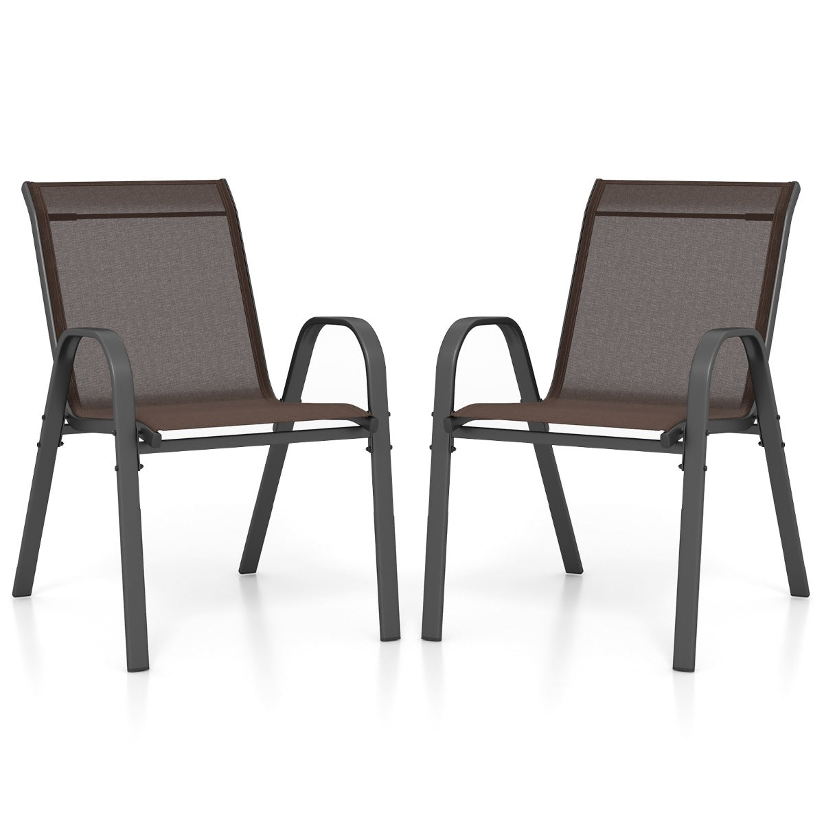 Livsk costway set van 2 terrasstoelen stapelbare metalen eetkamerstoel met armleuningen tuinstoel van ademende bruin