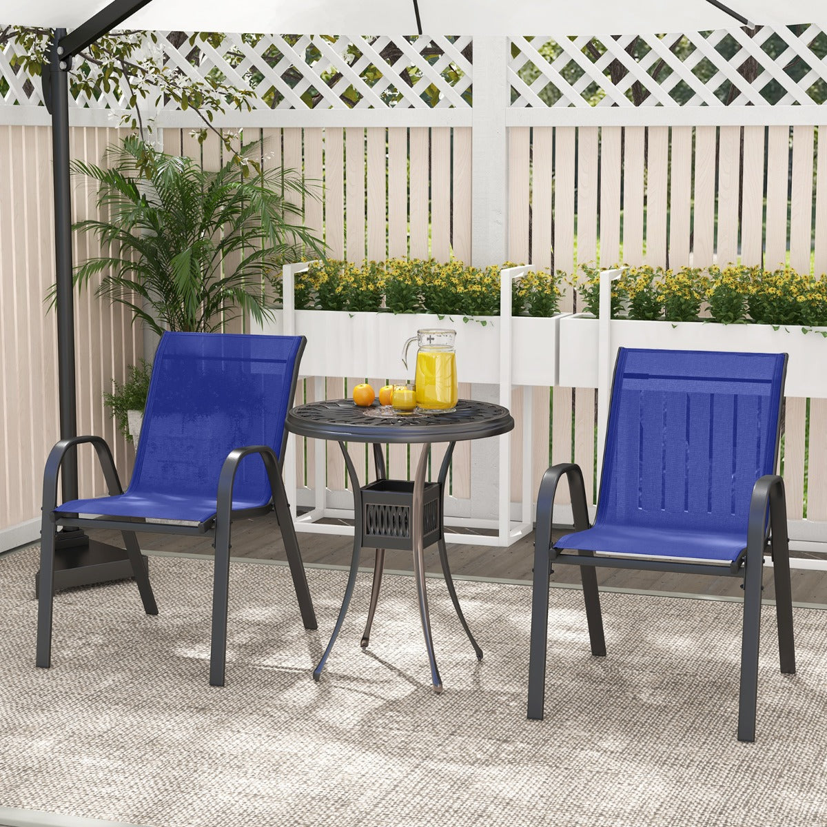 LIVSK Terrasstoelenset - Ergonomische Rugleuning - Voorgevormde Armleuningen - Duurzame Stof - Stapelbaar - Tot 150 kg -