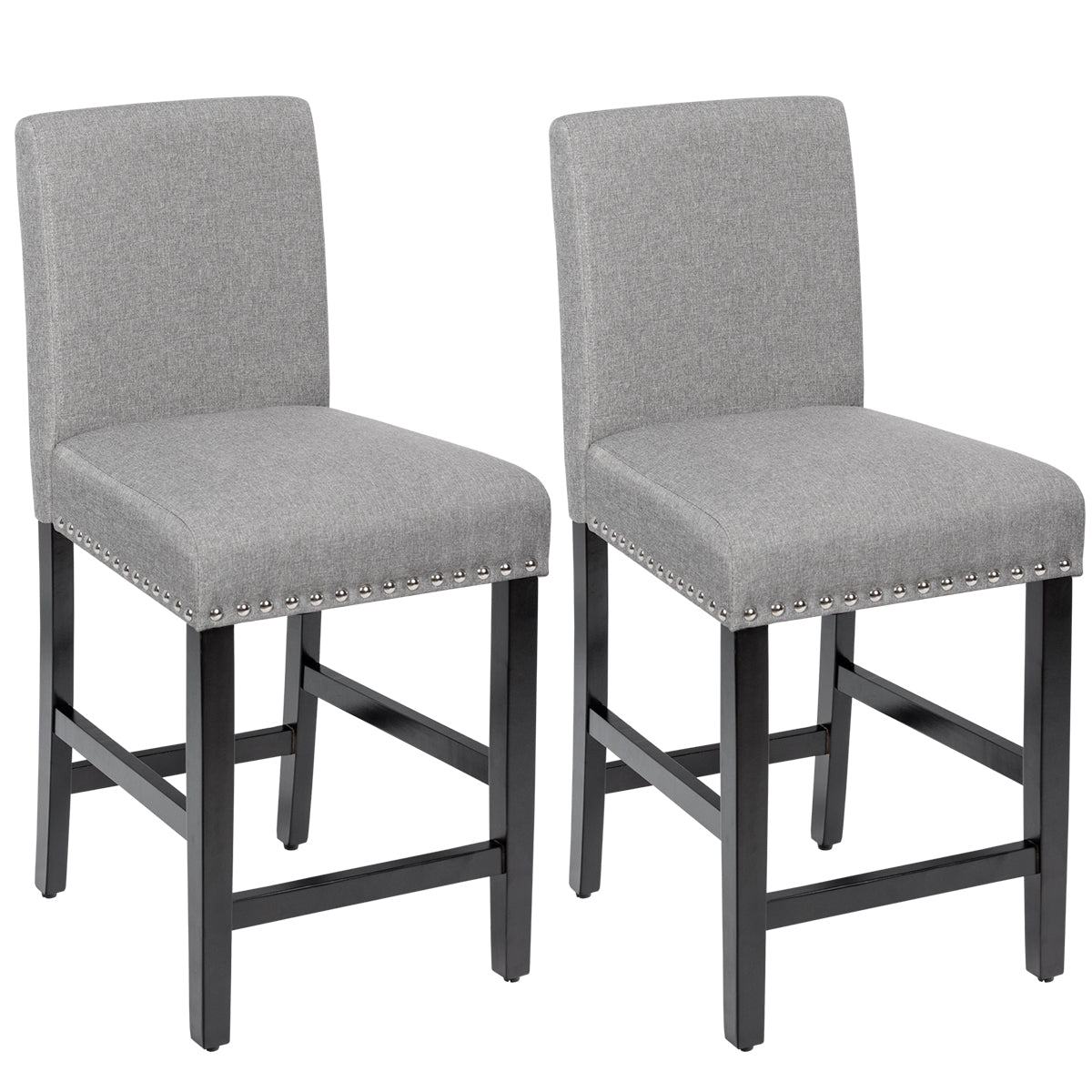 LIVSK Barstoelen - Veerkrachtige Spons - Ergonomische Rugleuning - Rubberhouten Poten - Tot 150 kg - Grijs