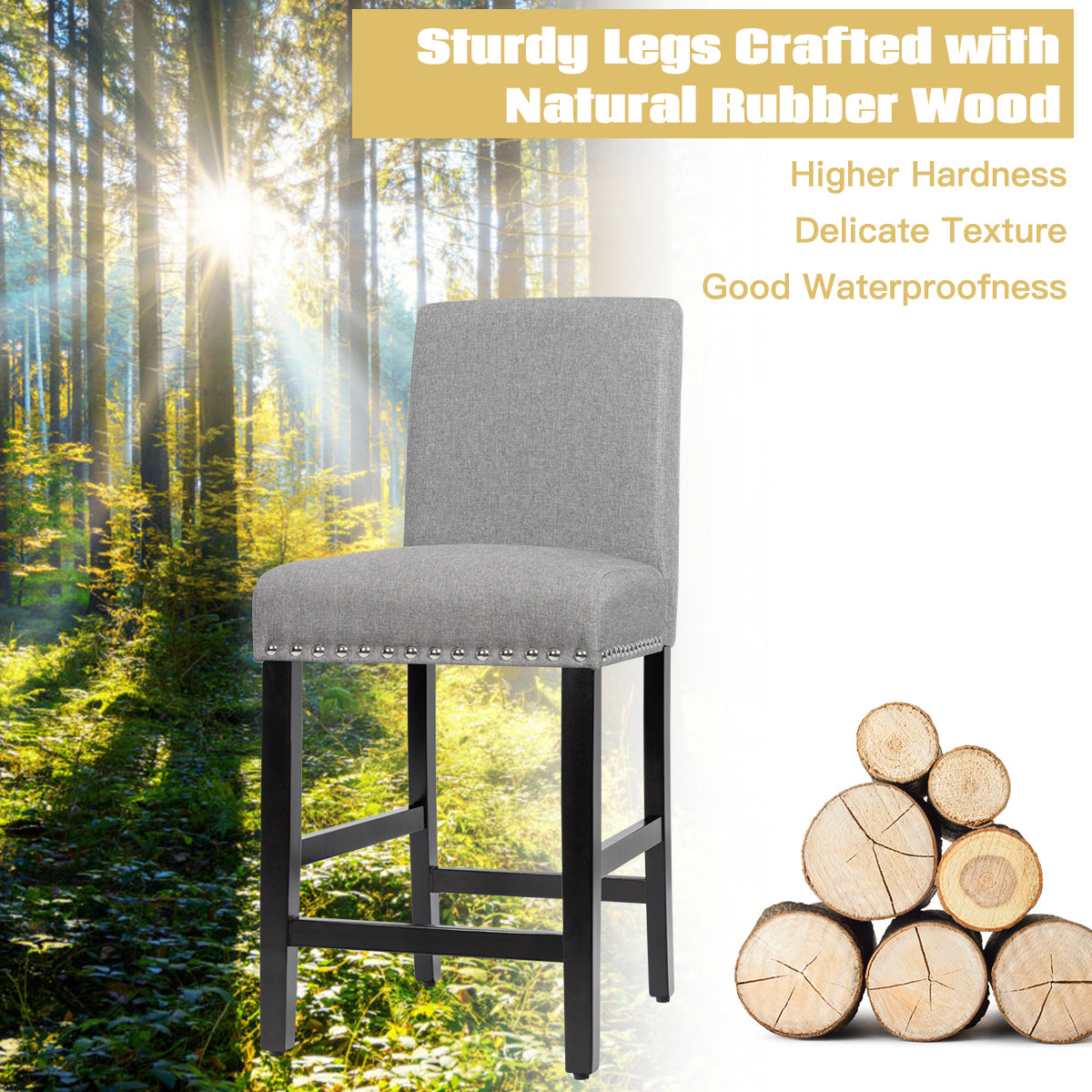 LIVSK Barstoelen - Veerkrachtige Spons - Ergonomische Rugleuning - Rubberhouten Poten - Tot 150 kg - Grijs