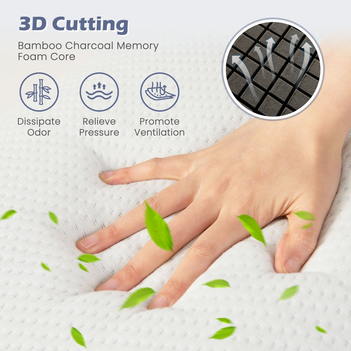 LIVSK 3D-gesneden Traagschuim Hoofdkussen - Actieve Kool voor Optimale Luchtstroom - Afneembare Kussensloop - 60 x 40 x 13 cm -