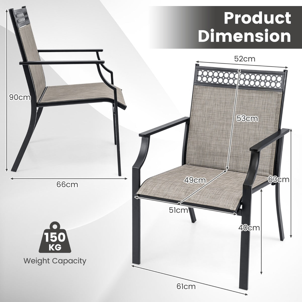 LIVSK Tuinstoelen Set van 2 - Sneldrogend en Slijtvast - Ergonomische Rugleuning - 150 kg Draagvermogen - 66 x 61 x 90 cm - Blauw