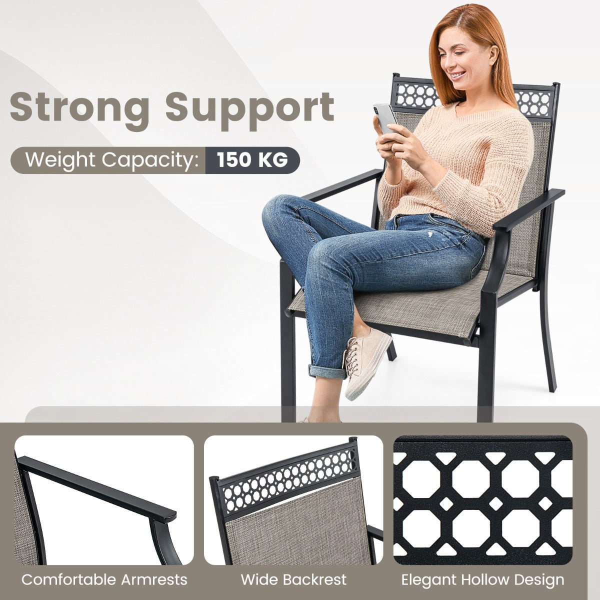 LIVSK Tuinstoelen Set van 2 - Sneldrogend en Slijtvast - Ergonomische Rugleuning - 150 kg Draagvermogen - 66 x 61 x 90 cm - Blauw
