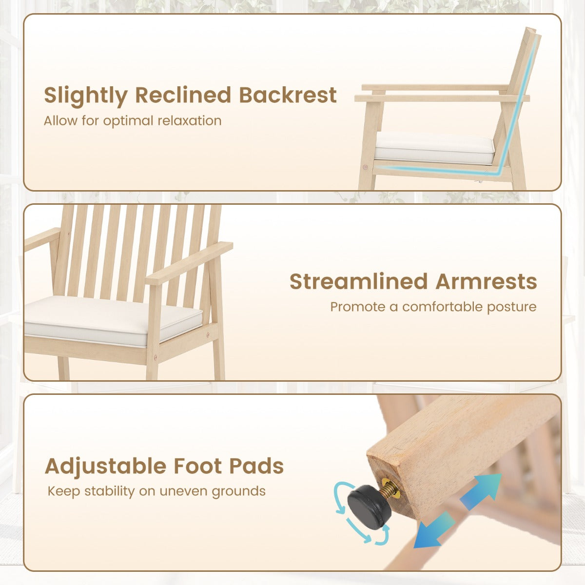 Livsk costway set van 2 tuinstoelen outdoor stoelen van acaciahout met afneembaar gestoffeerd kussen 4