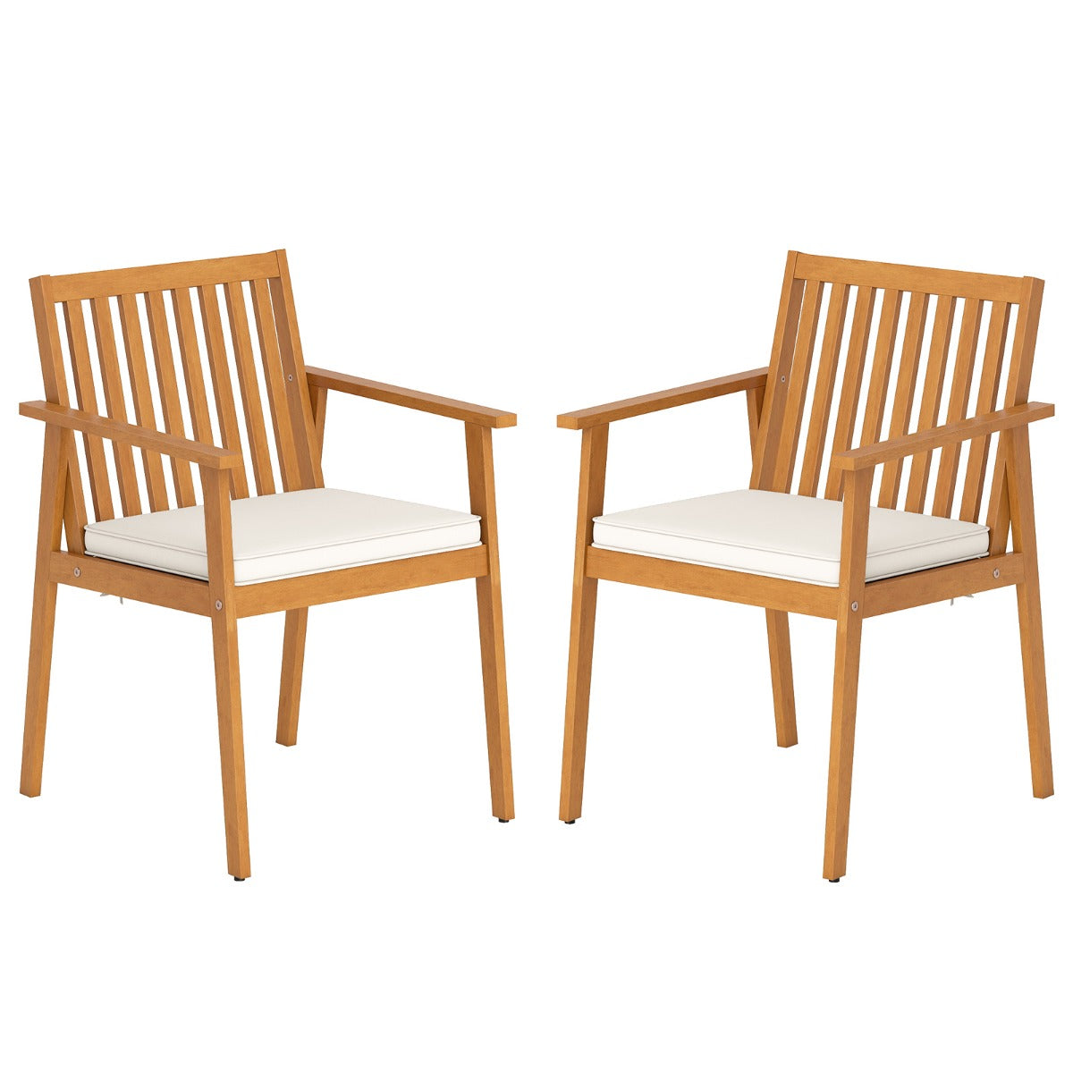 Livsk costway set van 2 tuinstoelen outdoor stoelen van acaciahout met afneembaar gestoffeerd kussen naturel