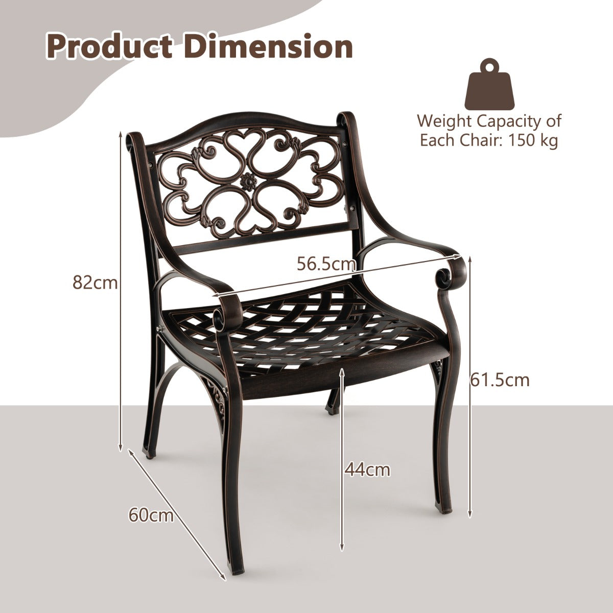 LIVSK 2-delige Terrasstoelen Set - Weerbestendig Gegoten Aluminium - Ergonomisch en Stabiel - Voor Buiten - Brons