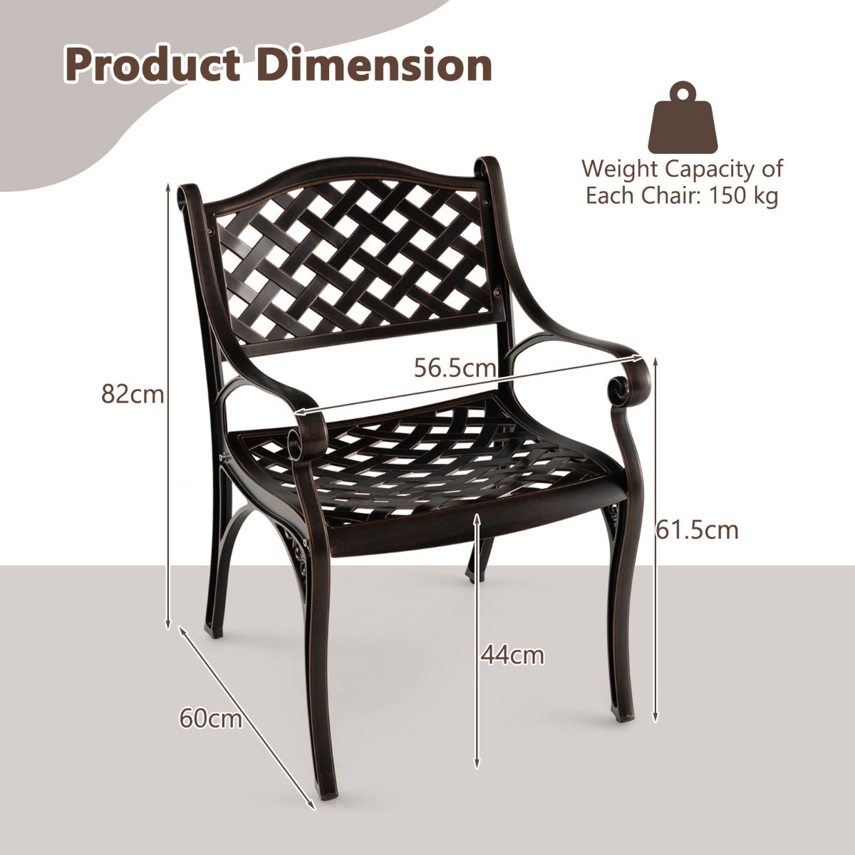 LIVSK Weerbestendige Terrasstoelen van Gegoten Aluminium - Ergonomische Ondersteuning - Verstelbare Voetkussens - Vintage Brons