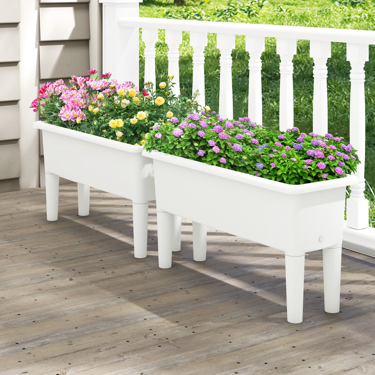 LIVSK Zelfwatergevende Verhoogde Plantenbakken - 29L Inhoud - Afneembare Poten - Weerbestendig PP - 80 x 30 x 40 cm - Wit