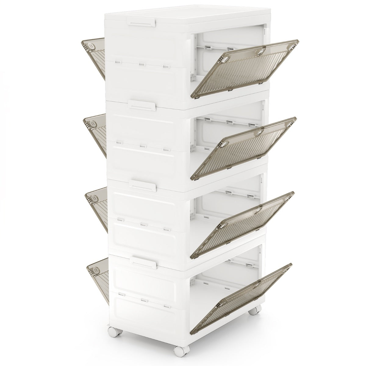 LIVSK Opvouwbare Opbergbakken - Snelle Montage - Stapelbaar met Dubbele Deuren - 126 L/168 L - Met Wielen - Wit + Bruin