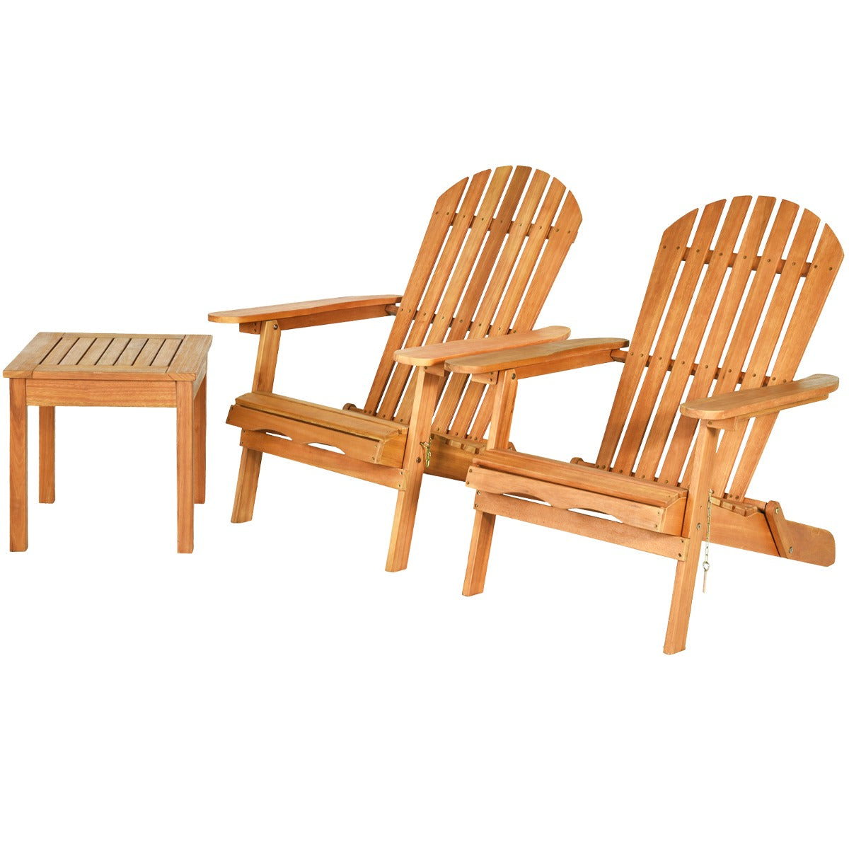 LIVSK 3-delige Adirondack Stoel en Bijzettafelset - Massief Eucalyptushout - Inklapbaar - Hoog Comfort - Voor Buiten - Naturel