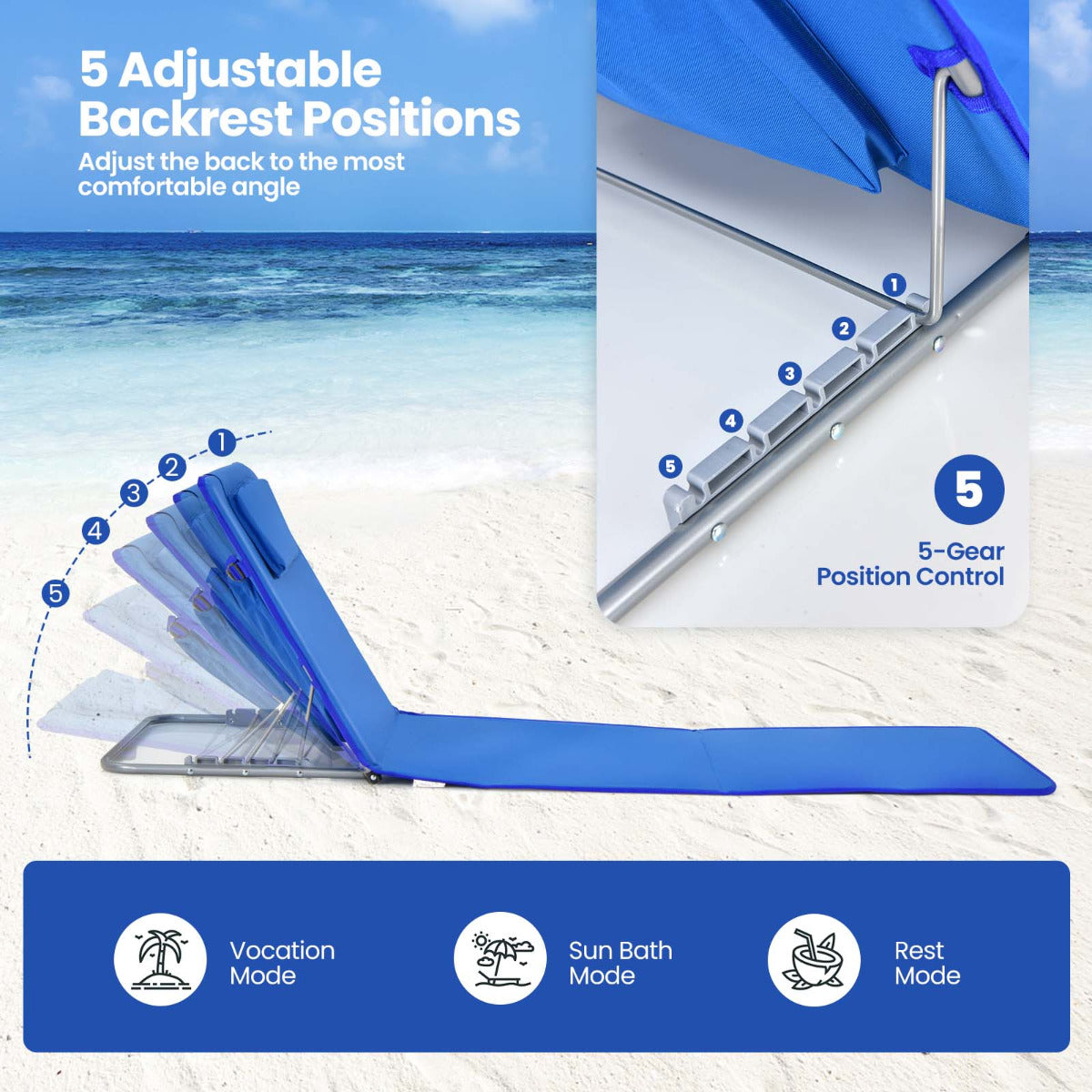 LIVSK 3-delige Opvouwbare Mat Set - Ademend Oxford Stof - Verstelbare Rugleuning - Compact en Lichtgewicht - Blauw