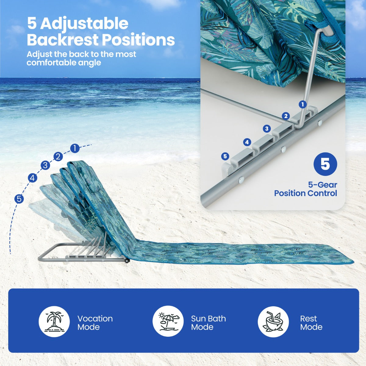 LIVSK 3-delige Opvouwbare Strandmat Set - 2 Ligstoelen met Verstelbare Rugleuning - Aluminium Frame - Draagvermogen 10 kg -