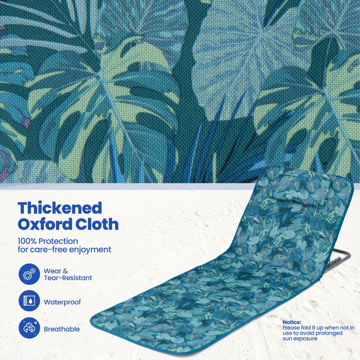 LIVSK 3-delige Opvouwbare Strandmat Set - 2 Ligstoelen met Verstelbare Rugleuning - Aluminium Frame - Draagvermogen 10 kg -