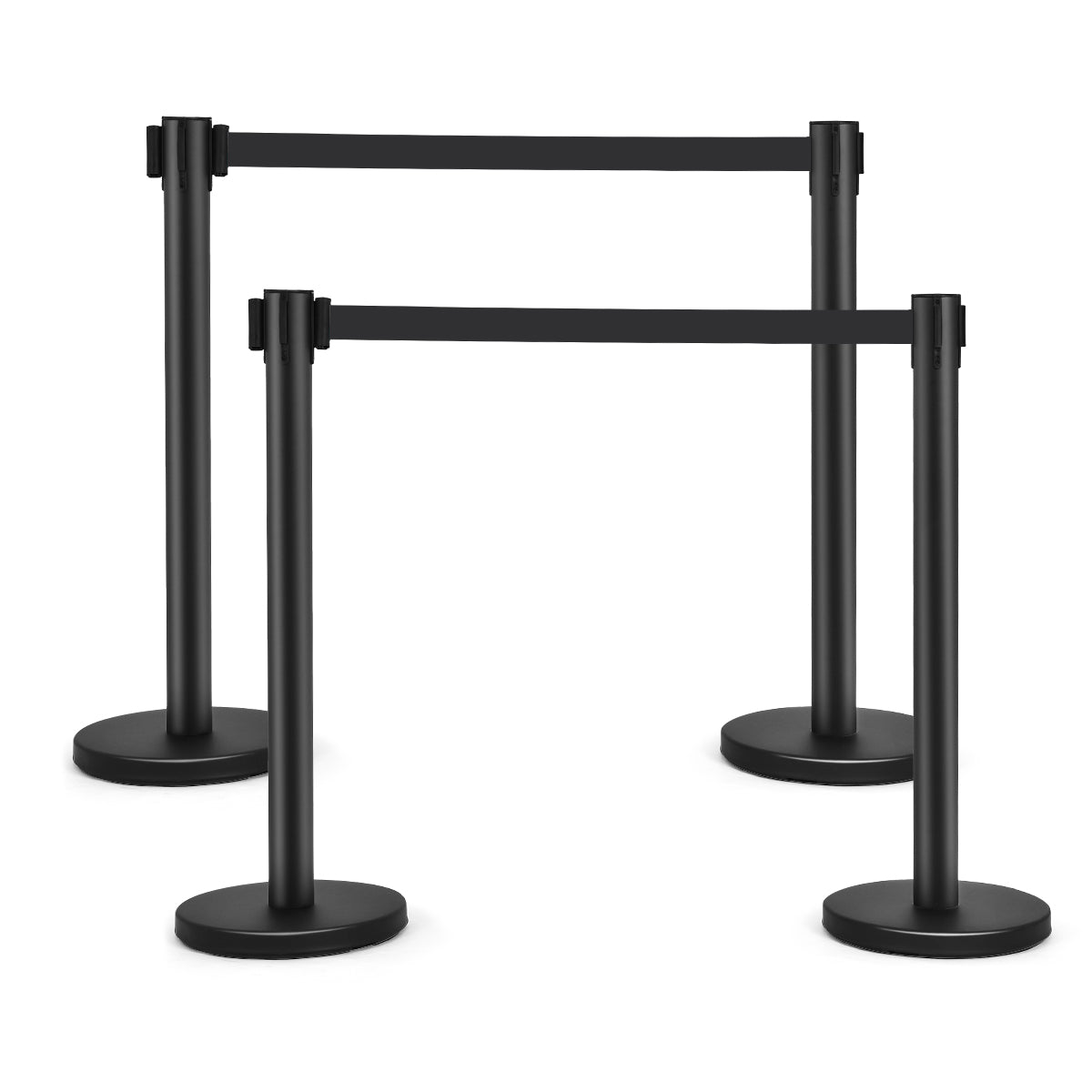 LIVSK Afzetpalen Set van 4 - Roestvrij Staal met Intrekbare Riemen - Flexibel en Veilig - Voor Wachtrijen - Zwart