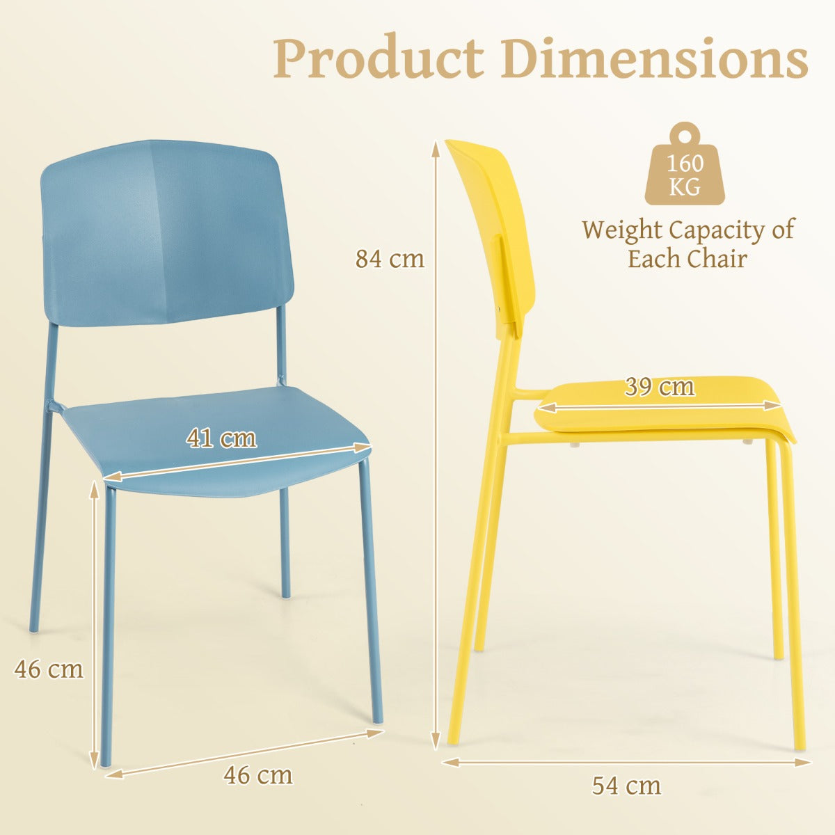 Livsk costway set van 4 eetkamerstoelen bijzetstoelen zonder armleuningen ergonomische rugleuning en brede zitting stapelbaar capaciteit 160 kg multicolor 2