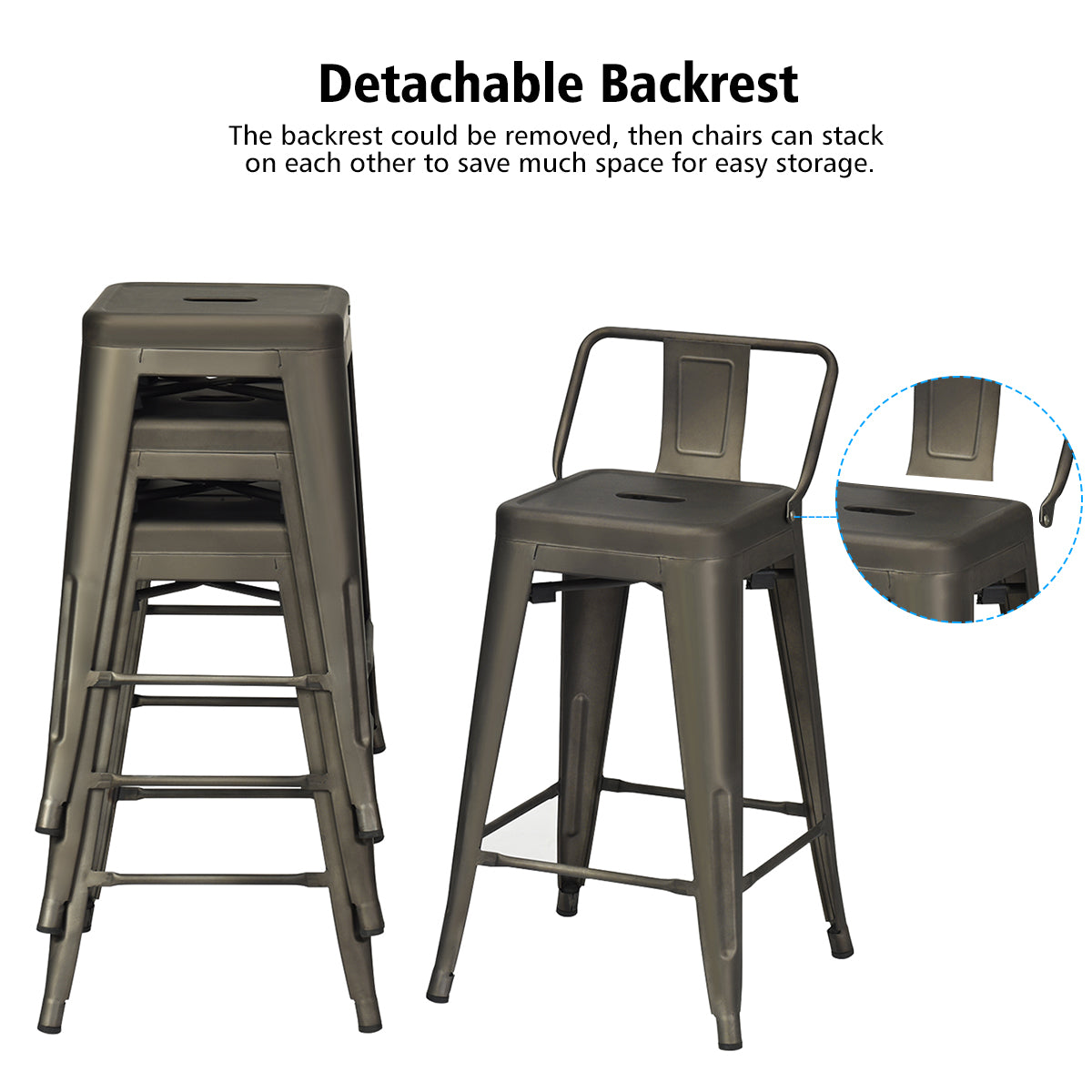 LIVSK Set van 4 Metalen Stoelen - Hoogwaardig Roestbestendig Metaal - Ergonomische Rugleuning - Draagvermogen 150 kg - Zwart