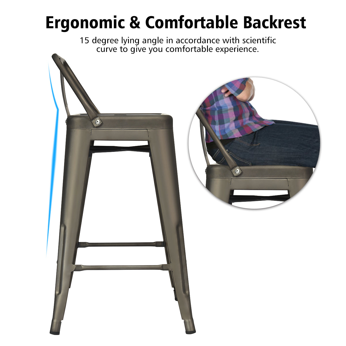 LIVSK Set van 4 Metalen Stoelen - Hoogwaardig Roestbestendig Metaal - Ergonomische Rugleuning - Draagvermogen 150 kg - Zwart