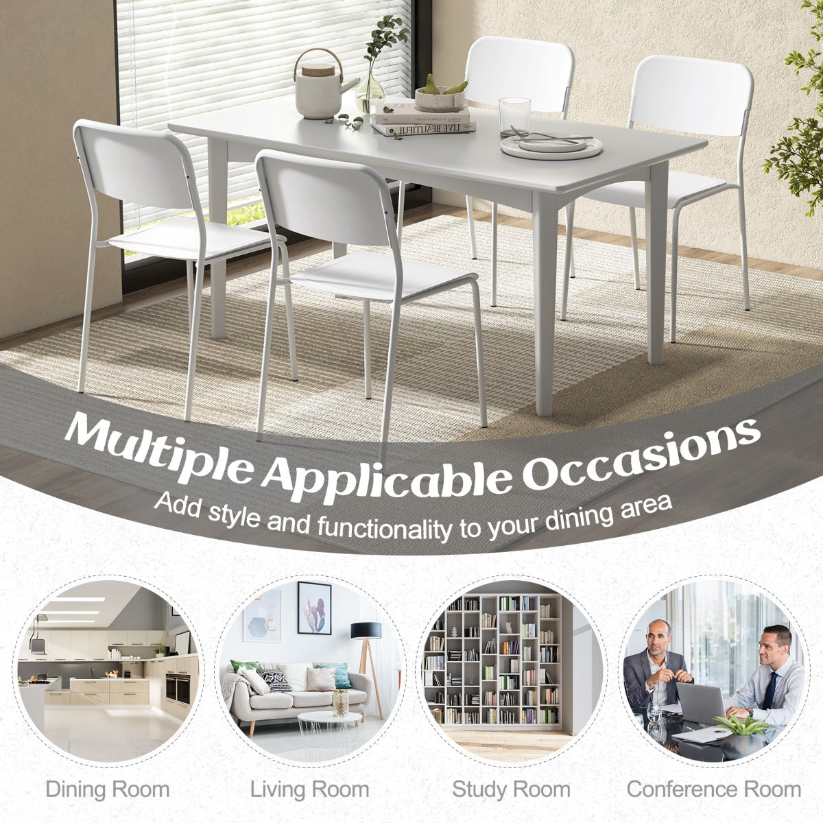 LIVSK Moderne Bijzetstoelen Set van 4 - Stapelbaar - Ergonomische Zitting - Stevige Metalen Poten - Voor Binnen en Buiten -
