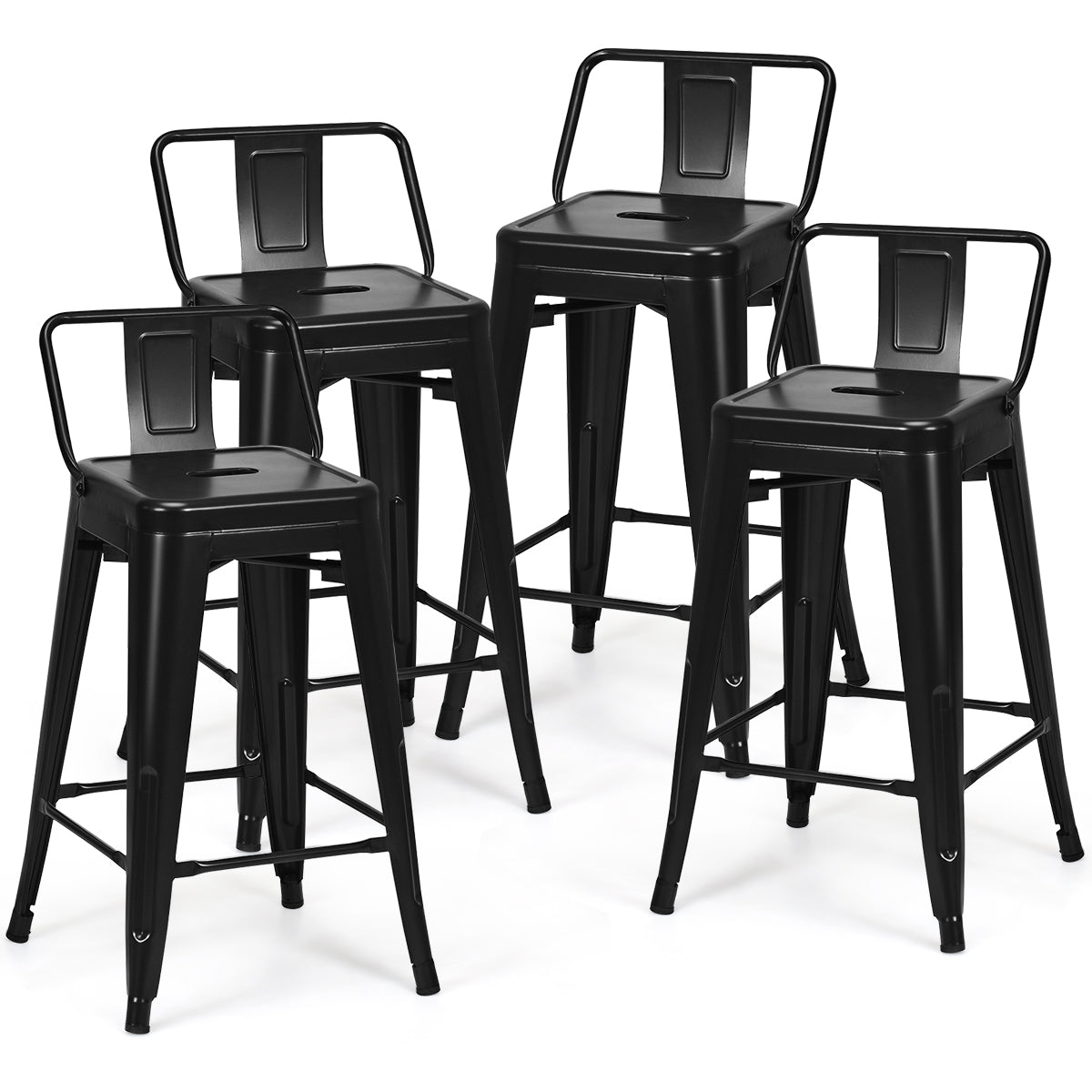 LIVSK Barkrukken Set van 4 - Stalen Constructie - Ergonomisch Design - Antislip Poten - Zithoogte 62 cm - Zwart
