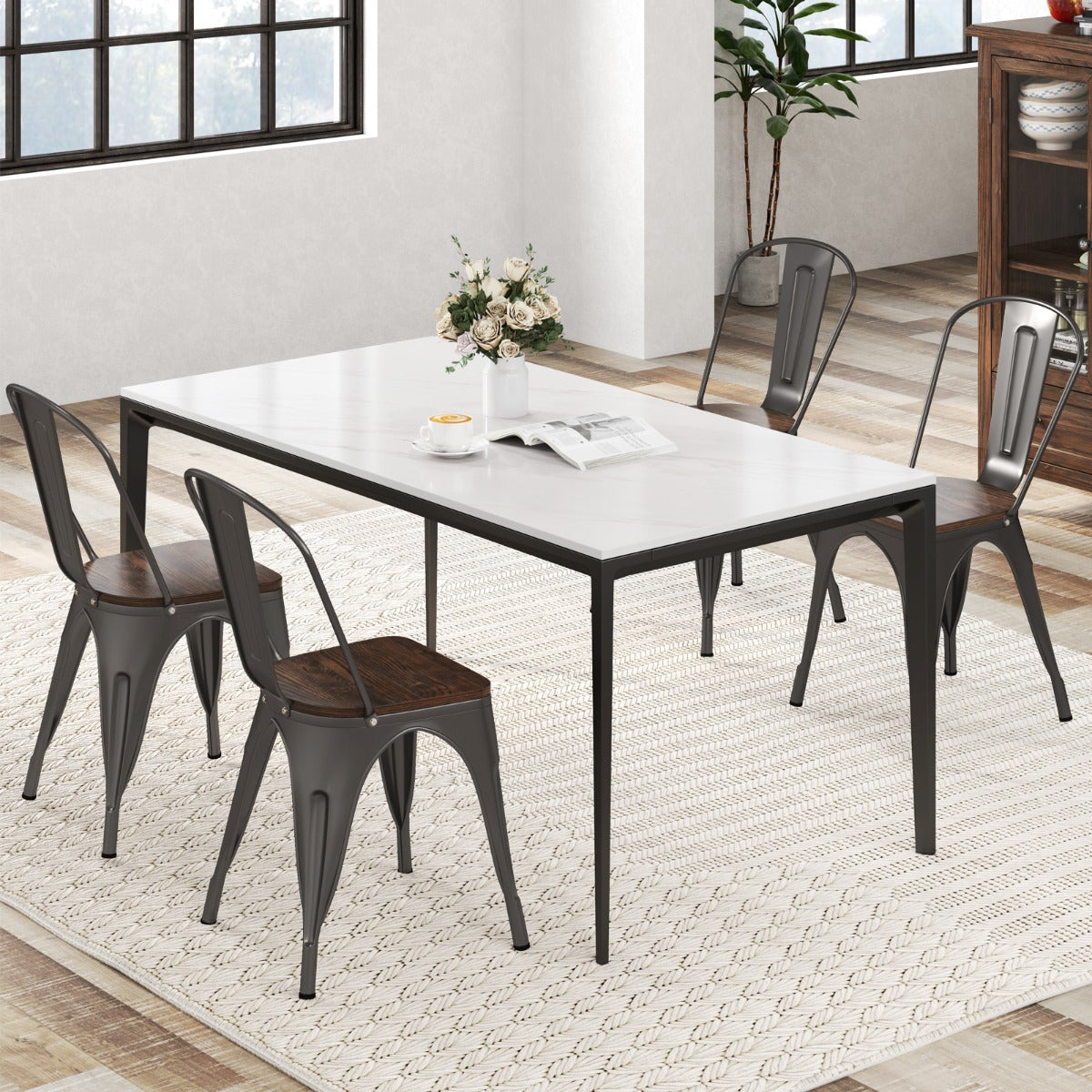 LIVSK Stapelbare Eetkamerstoelen - Metaal met Iepenhouten Zitting - Ergonomische Rugleuning - Tot 150 kg - Bruin