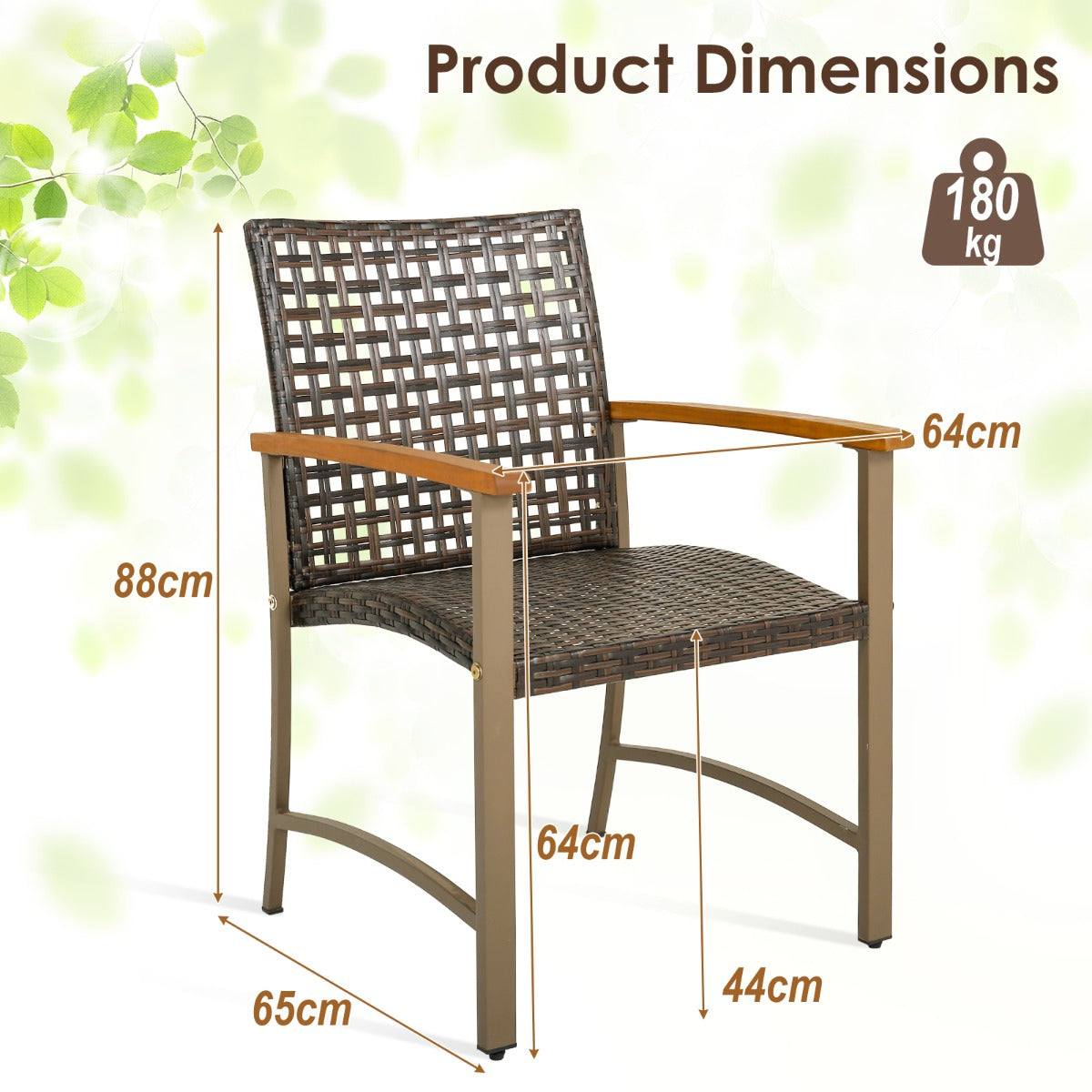 LIVSK Rotan Terrasstoelen Set van 4 - Ergonomisch Design - Robuust Metaal - Ademend - Tot 180 kg - 64 x 65 x 88 cm - Bruin