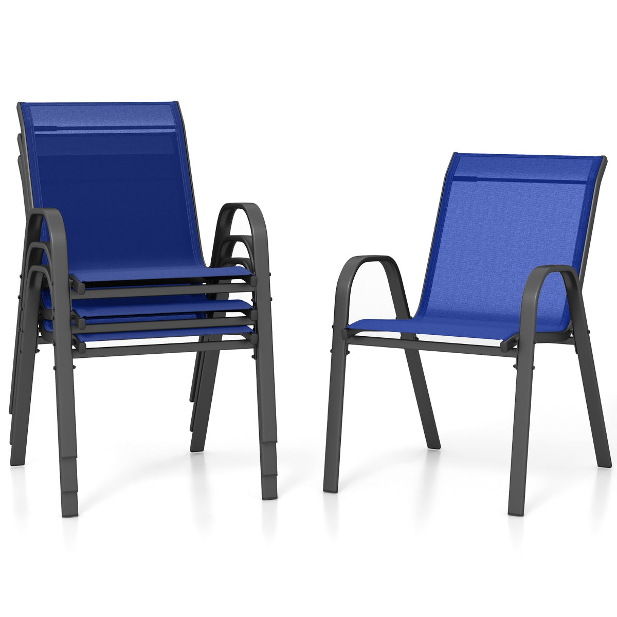 LIVSK Set van 4 Ergonomische Terrasstoelen - Ademend en Duurzaam - Metalen Frame - Stapelbaar - Tot 150 kg - Blauw