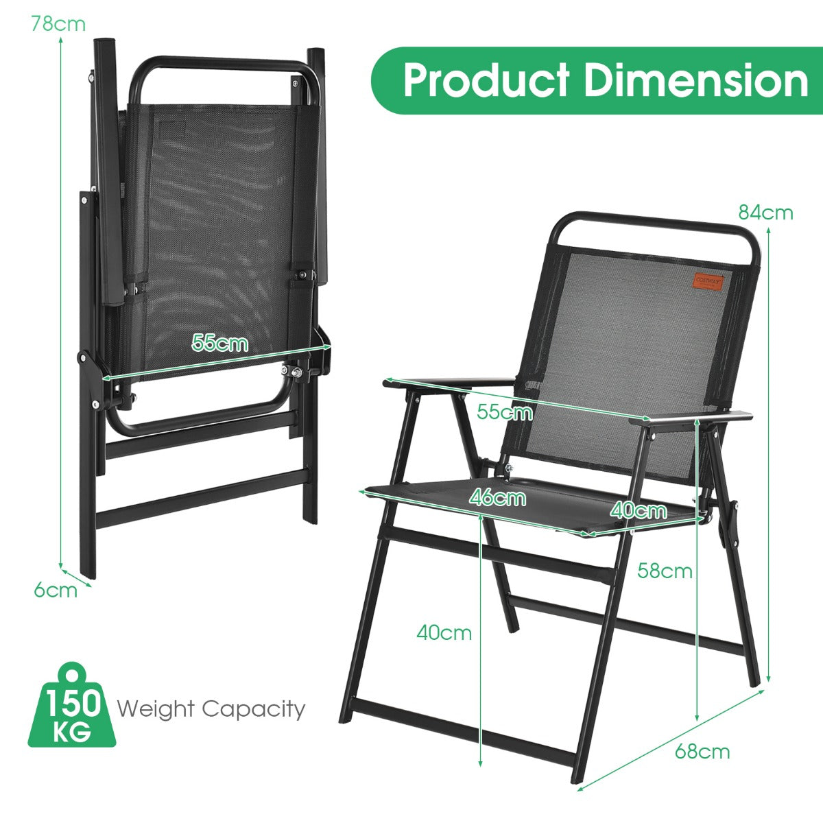 LIVSK Ergonomische Klapstoelen Set van 4 - Comfortabele Rugleuning en Armleuningen - Inklapbaar en Lichtgewicht - Zwart