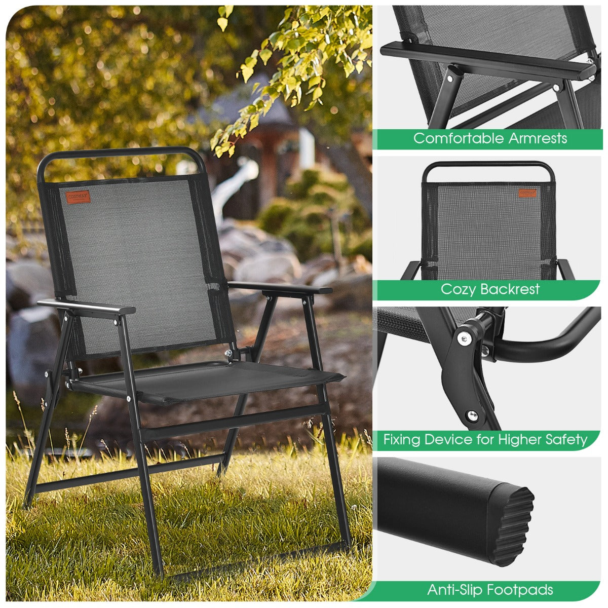 LIVSK Ergonomische Klapstoelen Set van 4 - Comfortabele Rugleuning en Armleuningen - Inklapbaar en Lichtgewicht - Zwart