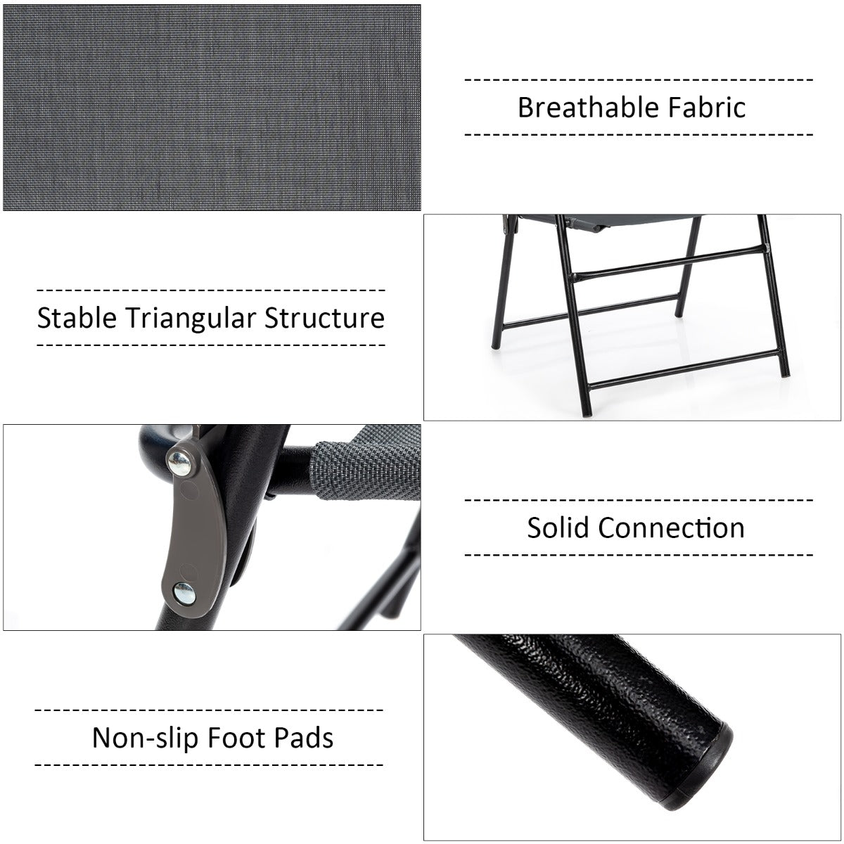 LIVSK Opvouwbare Tuinstoelen Set - Robuust Metalen Frame - Ademend - Antislip - Tot 150 kg - Grijs