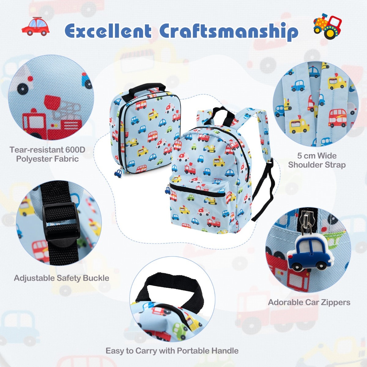 LIVSK Kinderbagageset - 16" Koffer, 13" Rugzak, Lunchtas, Nekkussen, Label - Waterdicht - 4 Wielen - Roze/Blauw