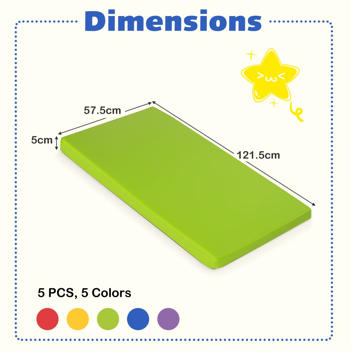 Livsk costway set van 5 rustmatten voor kinderen dikke schuimmatras voor op de grond draagbare slaapmatten in regenboogkleuren van kunstleer 1 1