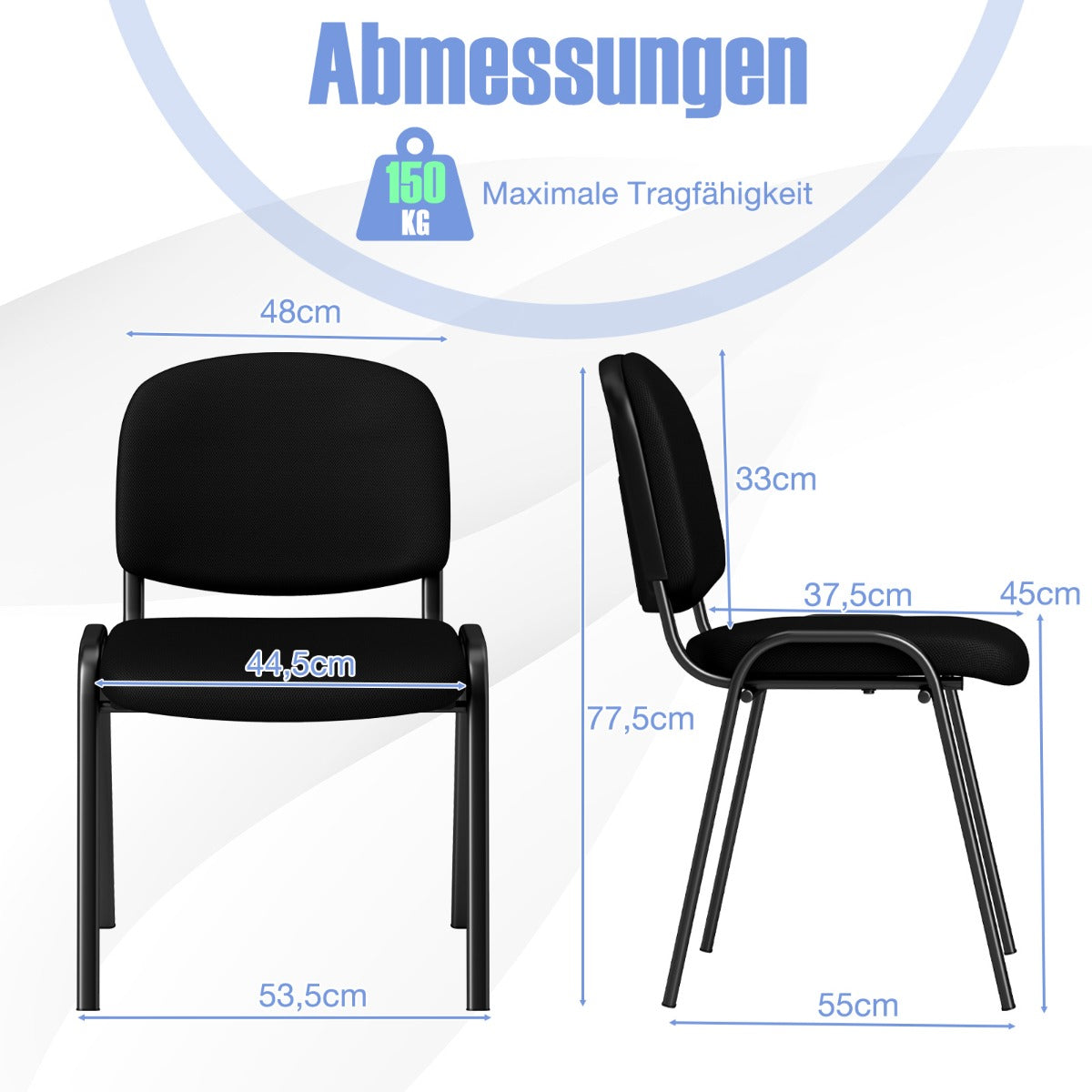 LIVSK Wachtkamerstoelen - Stapelbare Set van 5 - Ergonomische Ondersteuning - Luxe Bekleding - Draagvermogen tot 150 kg - Zwart