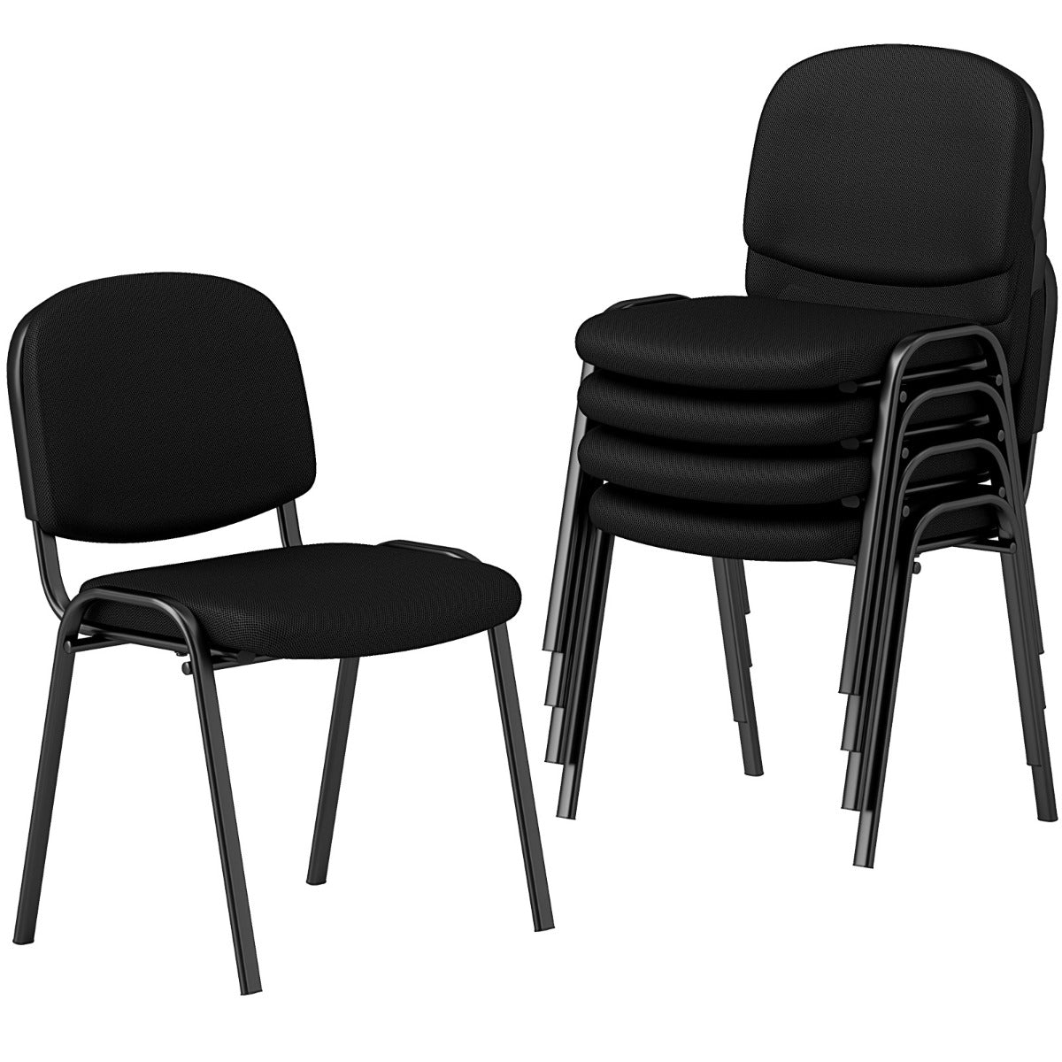 LIVSK Wachtkamerstoelen - Stapelbare Set van 5 - Ergonomische Ondersteuning - Luxe Bekleding - Draagvermogen tot 150 kg - Zwart