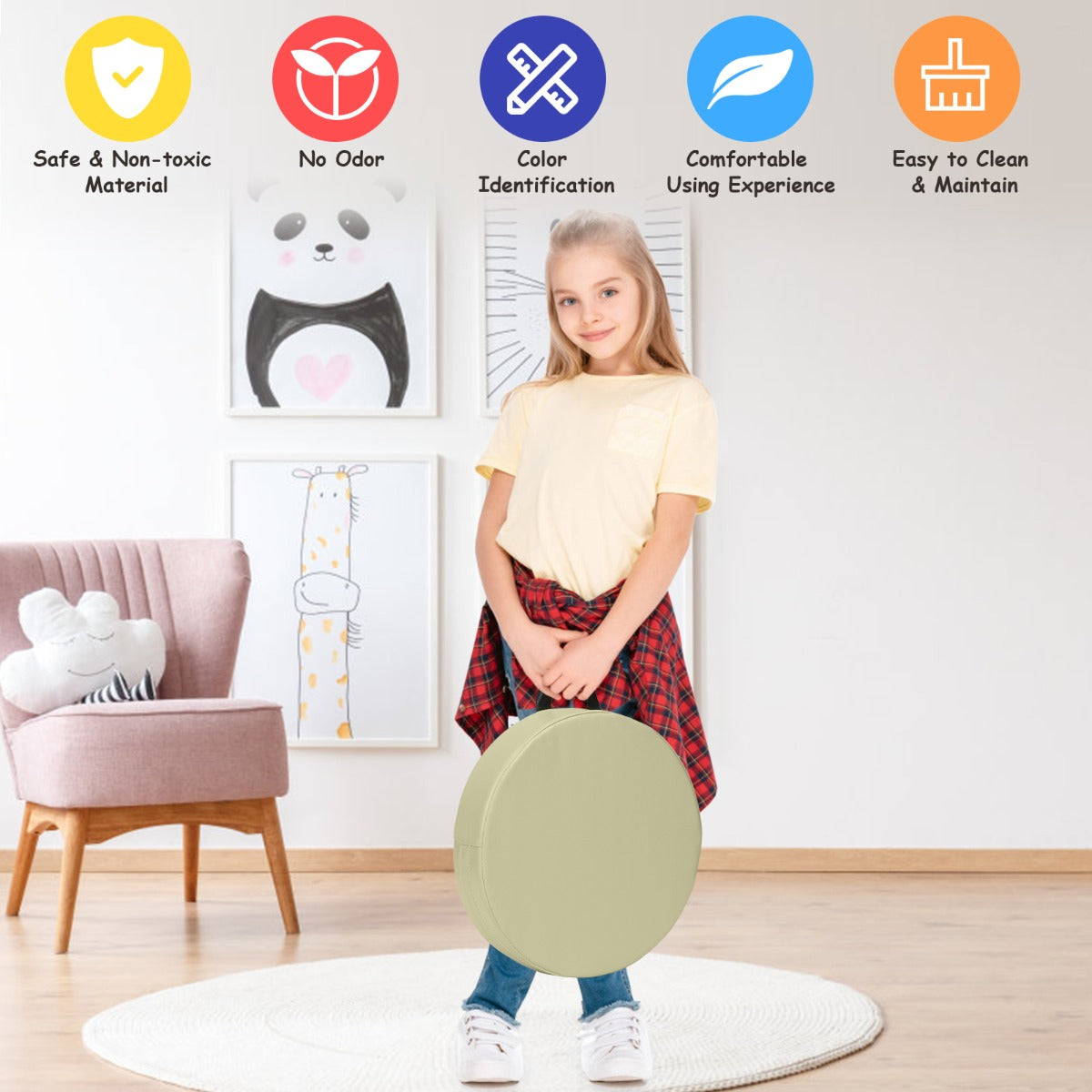 LIVSK Veelkleurige Kinderstoelkussens - Hoogwaardige Niet-giftige PU - Waterdicht - Ergonomische Handgrepen - 38 x 38 x 8 cm -
