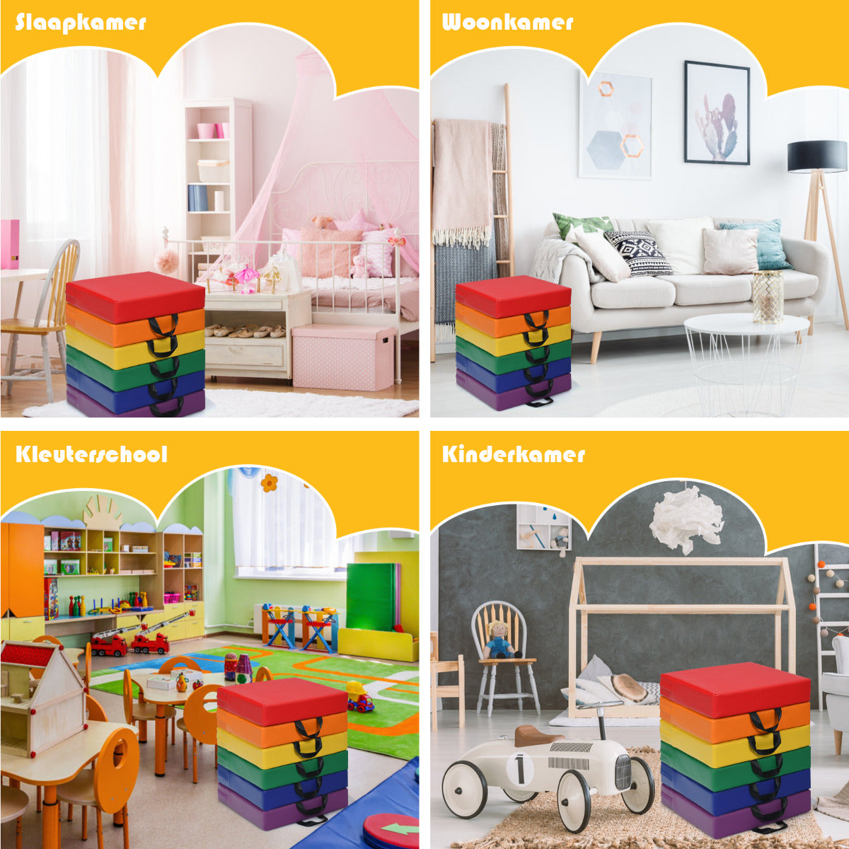 LIVSK 6-delige Foam Vloerkussens - Waterdicht en Slijtvast - Ergonomische Handgrepen - Voor Kinderen - Rood, Oranje, Geel, Groen,