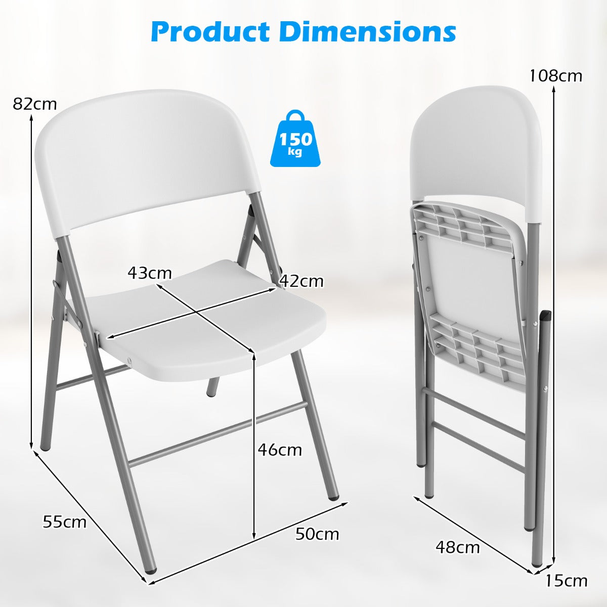 Livsk costway set van 6 kunststof klapstoelen opvouwbare balkonstoelen met rugleuning en stevig metalen frame wit 1