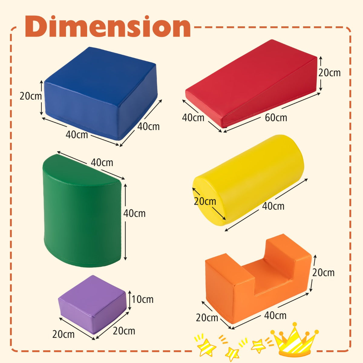 Livsk costway set van 6 pcs van schuim klimblokken voor kinderen voor binnen klimmen en exploratie activiteiten pu hoes kleurrijk 1 1