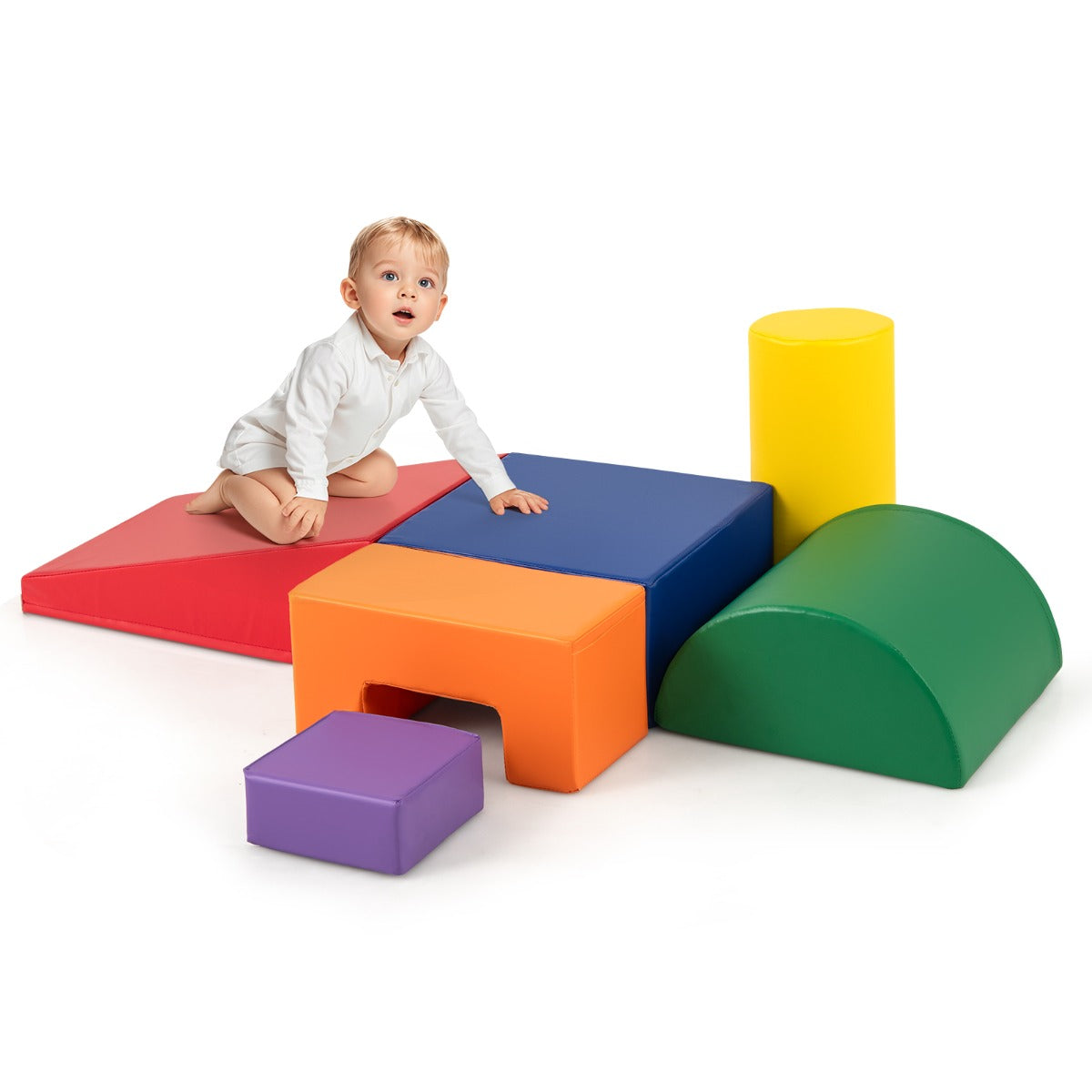 Livsk costway set van 6 pcs van schuim klimblokken voor kinderen voor binnen klimmen en exploratie activiteiten pu hoes kleurrijk