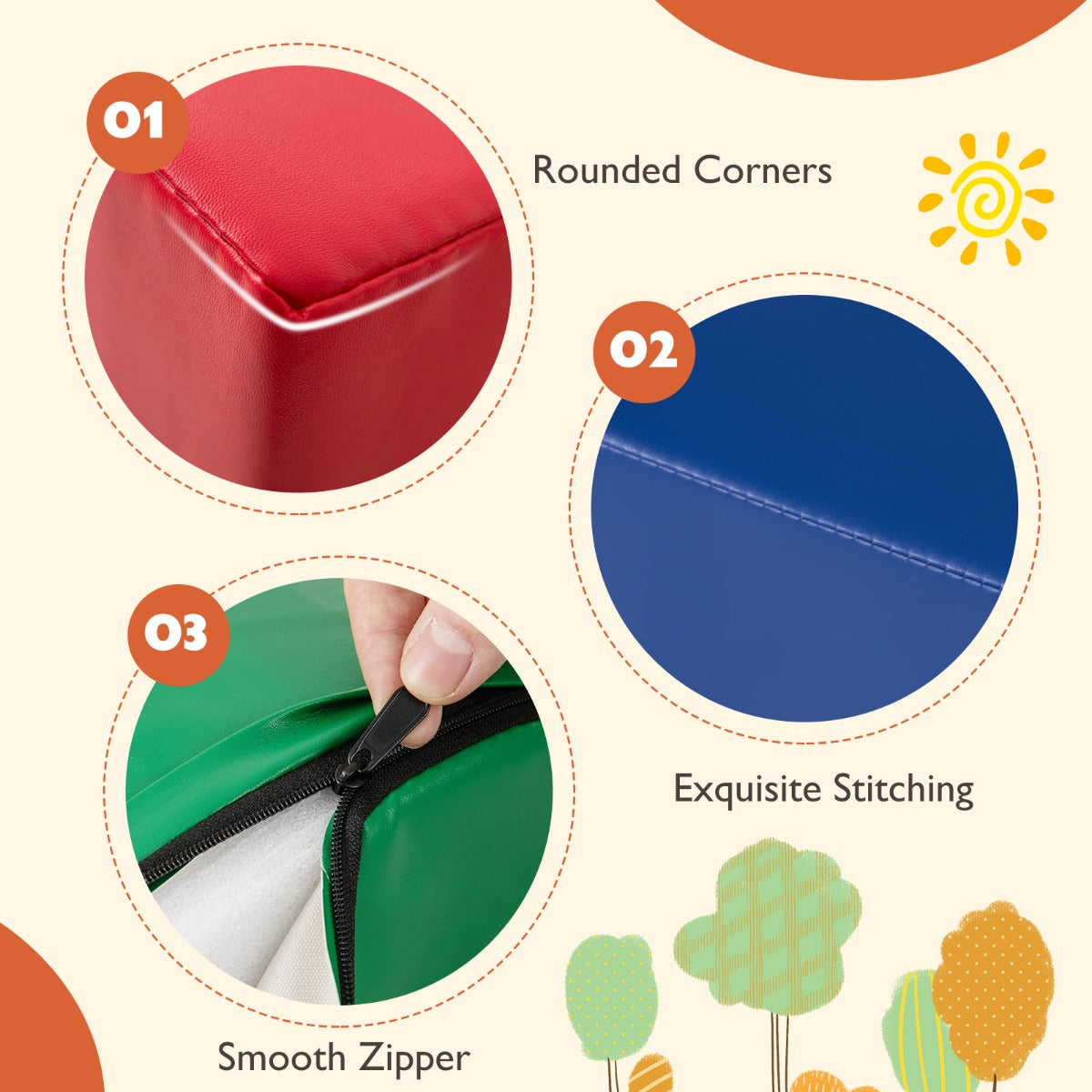 Livsk costway set van 6 pcs van schuim klimblokken voor kinderen voor binnen klimmen en exploratie activiteiten pu hoes kleurrijk 6