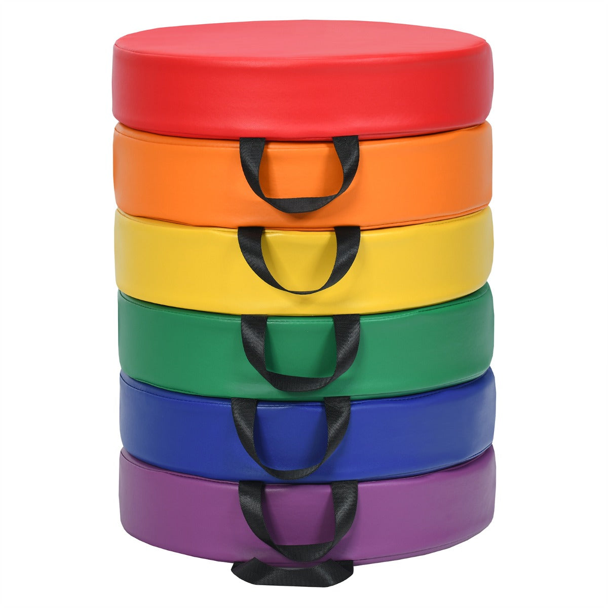 LIVSK Set van 6 Meerkleurige Schuimrubberen Vloerkussens - Waterdicht en Slijtvast - Ergonomische Handgreep - 38 cm - Meerkleurig