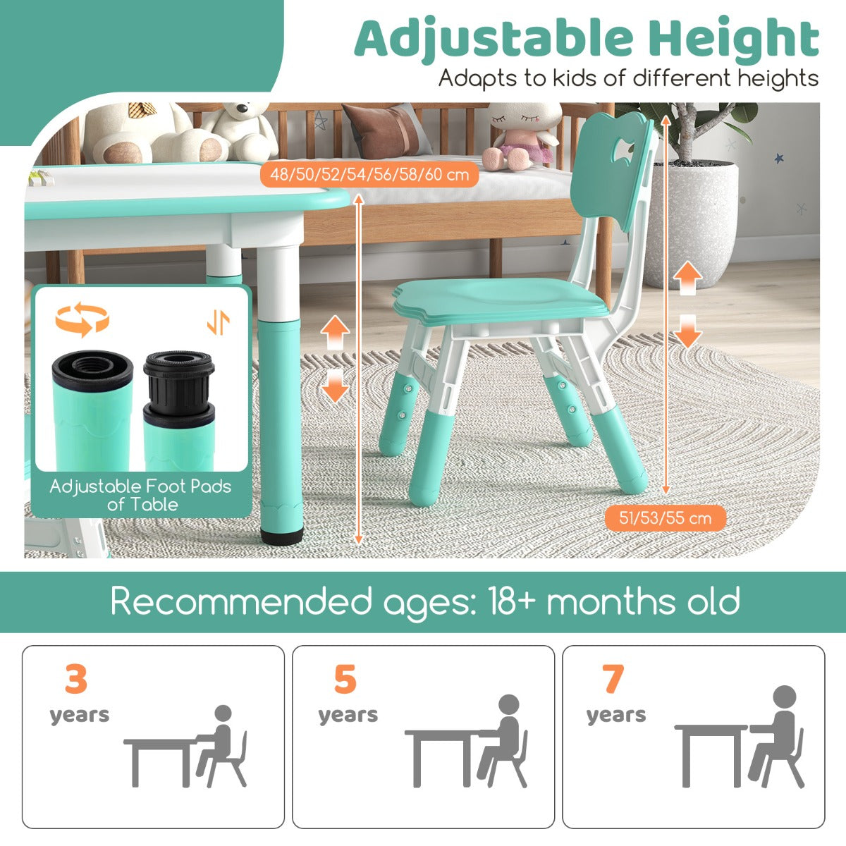 LIVSK Kindertafel en Stoelen Set - Verstelbaar met Graffiti Bord - Ergonomisch en Stapelbaar - Voor Kinderen -