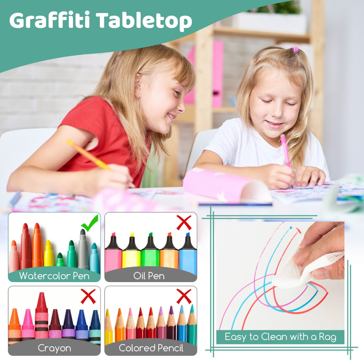 LIVSK Kindertafel en Stoelen Set - Verstelbaar met Graffiti Bord - Ergonomisch en Stapelbaar - Voor Kinderen -