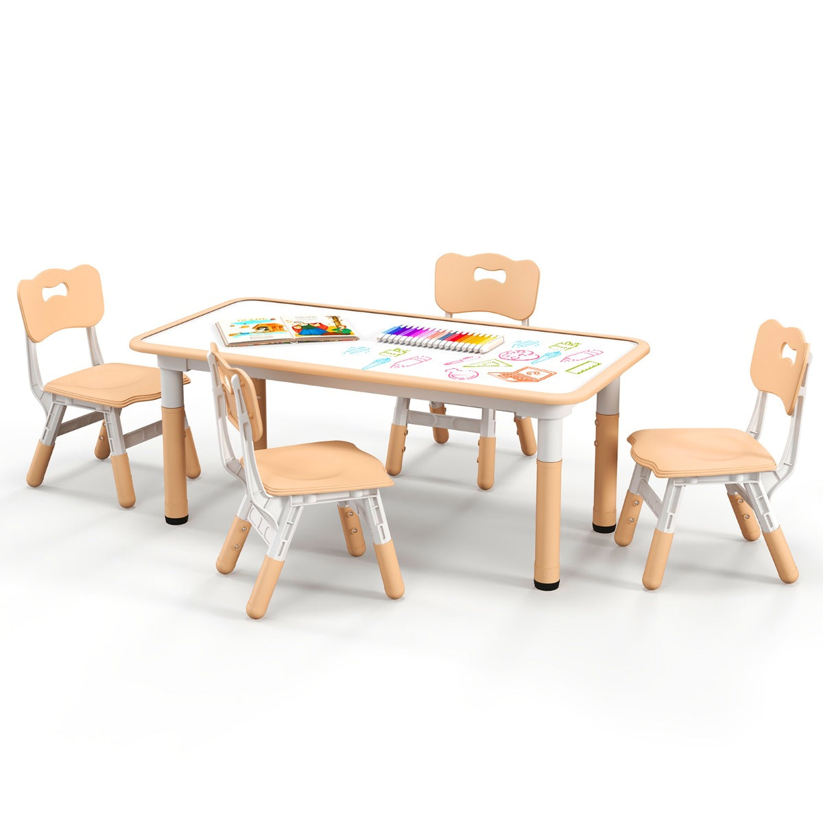 LIVSK Verstelbare Kinderstoel en Tafelset - 7 Hoogteniveaus - Graffiti Bord - Veilig PP-materiaal - Ruim Dienblad 120 x 60 cm -