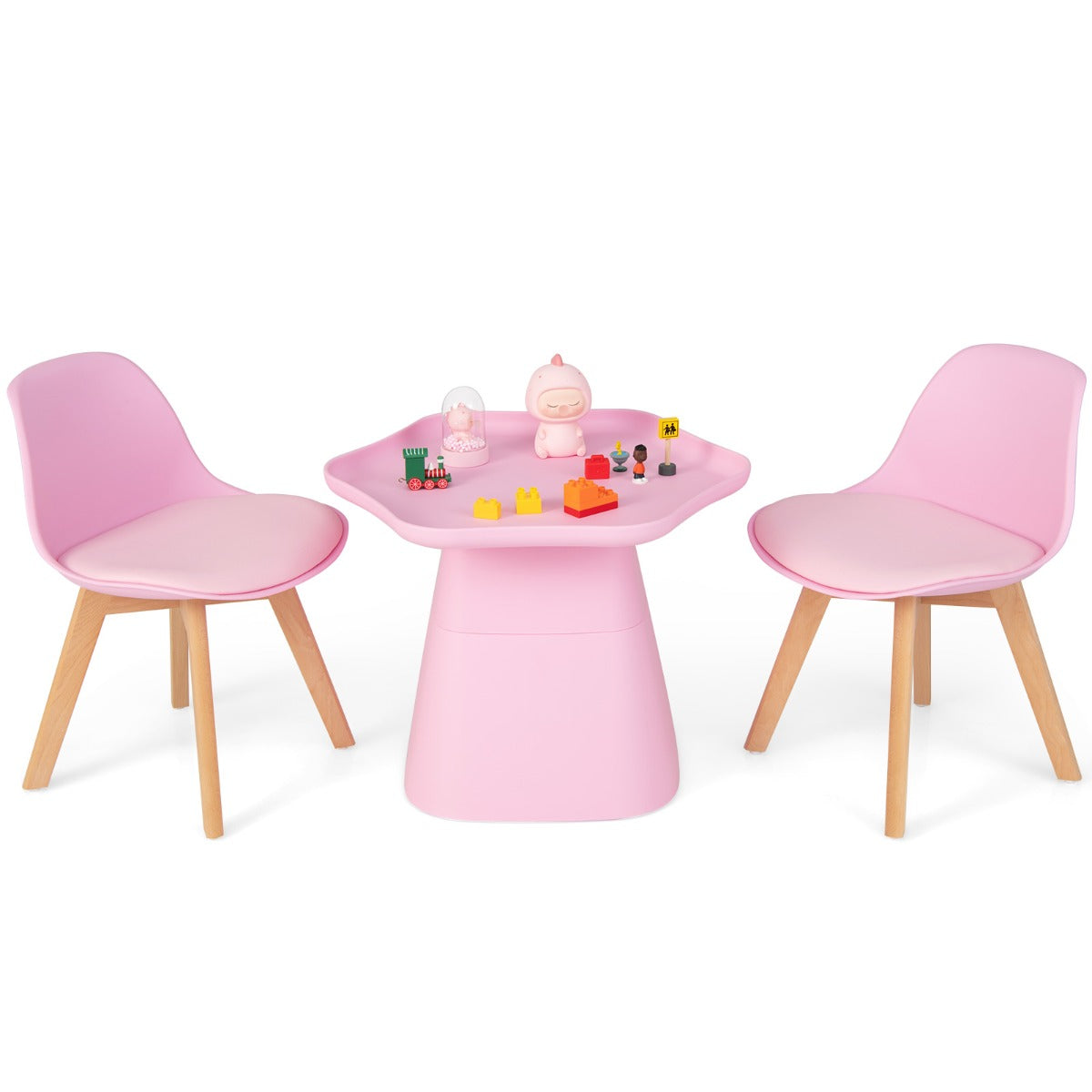 LIVSK Bloemvormige Kindertafel en Stoelenset - Ergonomische Stoelen - Hol Dienblad - Duurzaam Beukenhout - Voor 3-8 jaar - Roze