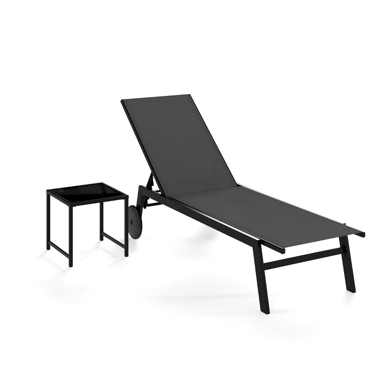 Livsk costway set van twee ademende terrasligstoelen met bijzettafel van gehard glas grijs 1 1
