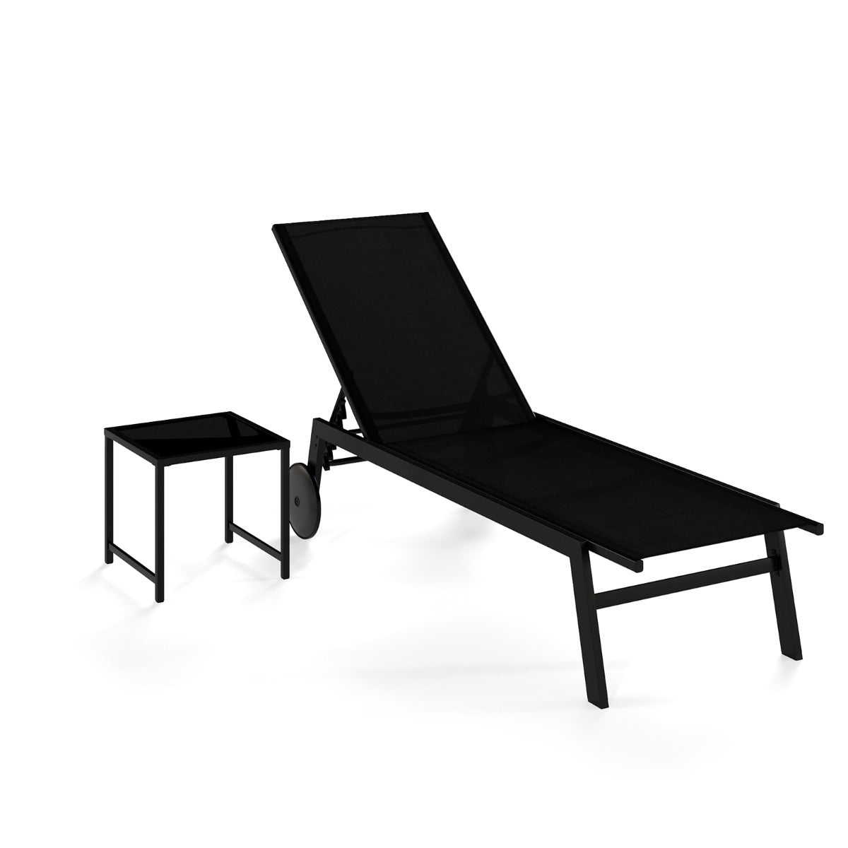 Livsk costway set van twee ademende terrasligstoelen met bijzettafel van gehard glas zwart 1 1