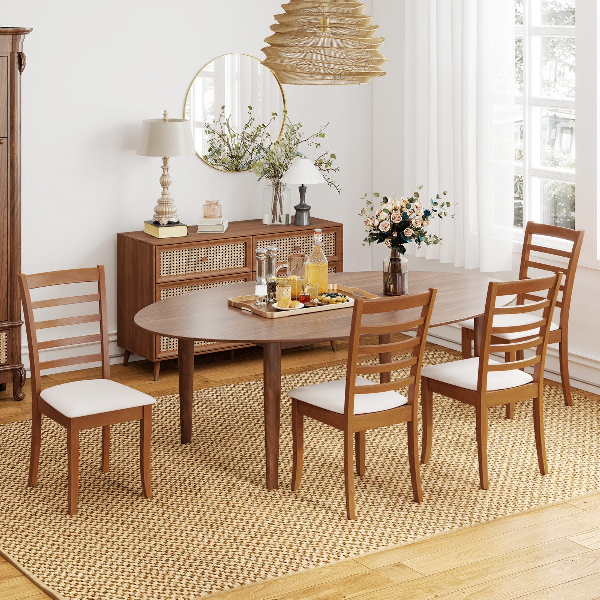 LIVSK Set van 2 Eetkamerstoelen - Ergonomisch Ontwerp - Zachte Kussens - Houten Frame tot 150 kg - Beige/Zwart