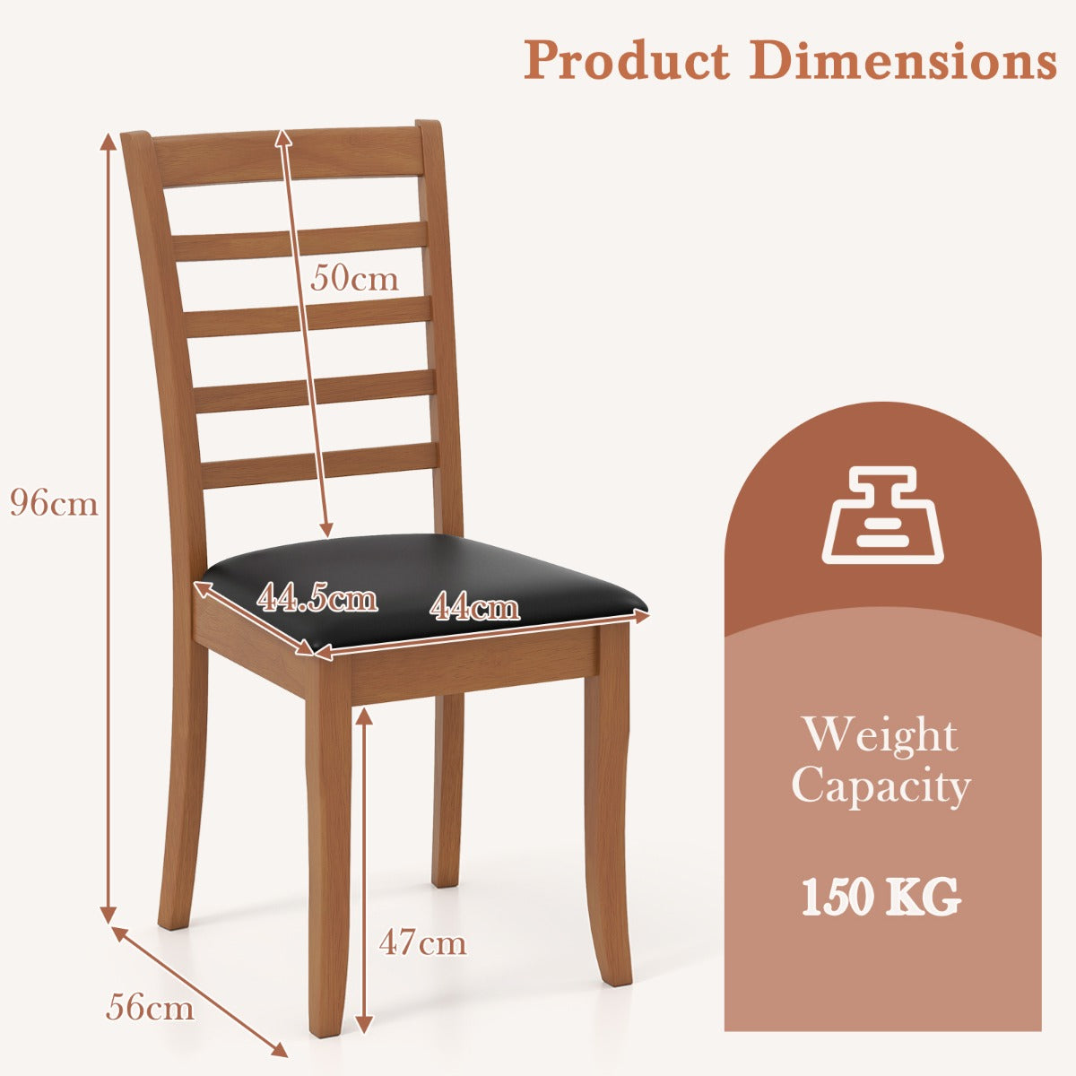 LIVSK Set van 2 Eetkamerstoelen - Ergonomisch Ontwerp met Zachte Kussens - Stabiel Houten Frame - Tot 150 kg - Beige/Zwart