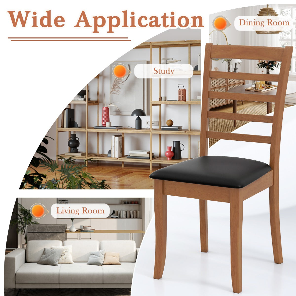 LIVSK Set van 2 Eetkamerstoelen - Ergonomisch Ontwerp met Zachte Kussens - Stabiel Houten Frame - Tot 150 kg - Beige/Zwart